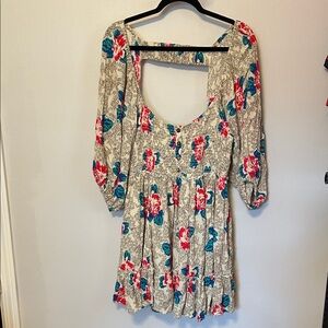 Free People Backless Floral Dress in Red and Blue